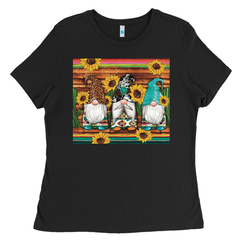 Western Gnomes Cactus Sunflowers Serape Wooden Leopard Gemstone Ladies Tee by Artiststas | Teevron