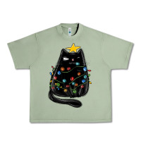 Oil Green christmas cat with lights Urban Heavy Tee - MaliasSmallBusiness