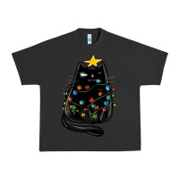 Pigment Black christmas cat with lights Urban Heavy Tee - MaliasSmallBusiness