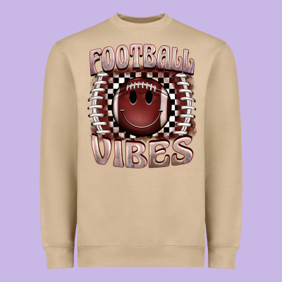 Football Vibes Smiley Face Heavyweight Sweatshirt Designed By Barkaloodesign