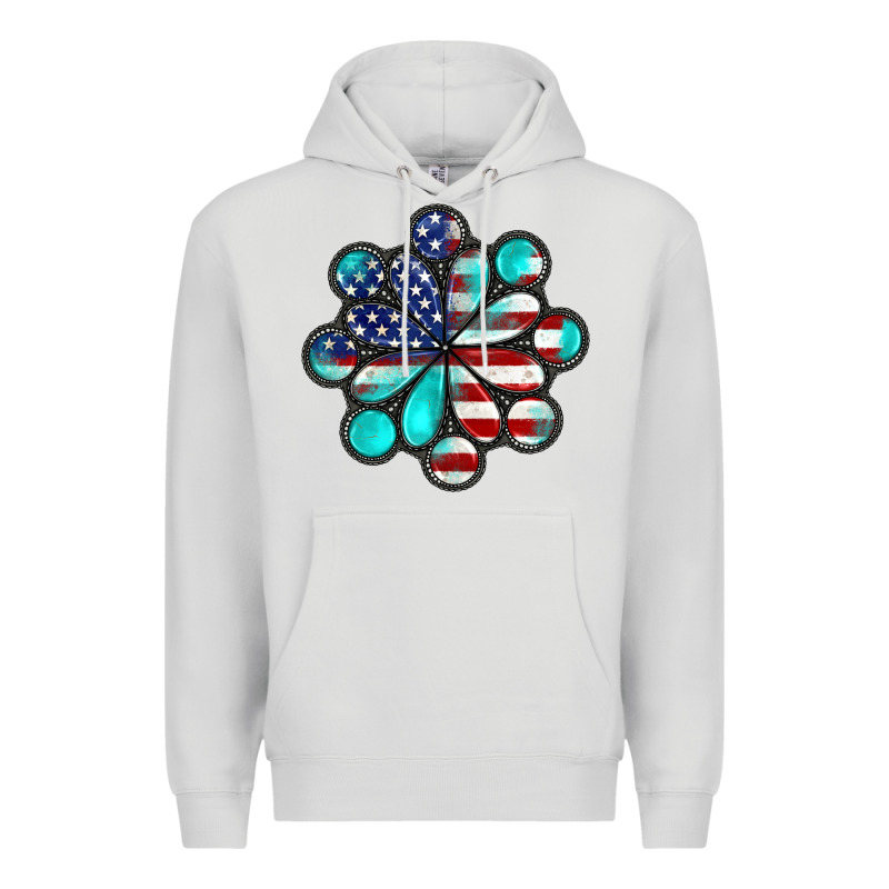 American Flag Turquoise Gemstone 4th Of July Premium Hoodie by CowGirlArtShop | Teevron