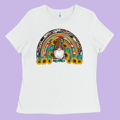 Western Gnome Gemstones Sunflowers Rainbow Ladies Tee Designed By Artiststas