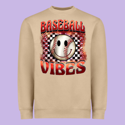 Baseball Vibes Smiley Face Heavyweight Sweatshirt Designed By Barkaloodesign