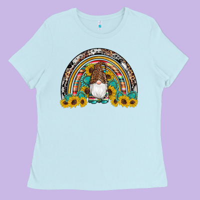 Western Gnome Gemstones Sunflowers Rainbow Ladies Tee Designed By Artiststas