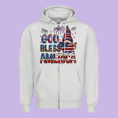 God Bless America With Gnome 4th Of July Zipper Hoodie Designed By Howdyjamesfarm