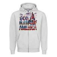 Dove Grey God Bless America with gnome 4th of july Zipper Hoodie - HowdyJamesFarm