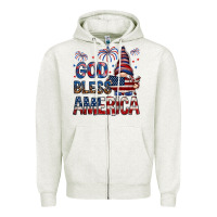 Oatmeal Heather God Bless America with gnome 4th of july Zipper Hoodie - HowdyJamesFarm