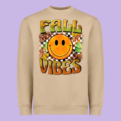 Fall Vibes Smiley Face Heavyweight Sweatshirt Designed By Barkaloodesign