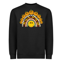 Black fall smiley face groovy rainbow Heavyweight Sweatshirt - BarkalooDesign