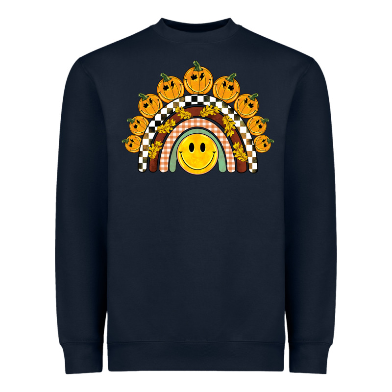 Fall Smiley Face Groovy Rainbow Heavyweight Sweatshirt by BarkalooDesign | Teevron