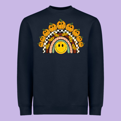 Fall Smiley Face Groovy Rainbow Heavyweight Sweatshirt Designed By Barkaloodesign