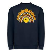 Navy fall smiley face groovy rainbow Heavyweight Sweatshirt - BarkalooDesign