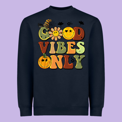 Halloween Good Vibes Only Heavyweight Sweatshirt Designed By Barkaloodesign