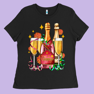 New Year Party Champagne Ladies Tee Designed By Adodesignshop