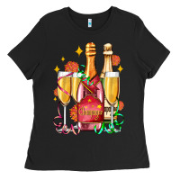 Black new year party champagne Ladies Tee - AdoDesignShop