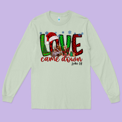 Love Came Dow Christmas Long Sleeve Tee Designed By Racoondesign