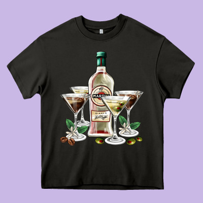 Martini Glasses And Martini Bottle Heavy Core Tee Designed By Adodesignshop