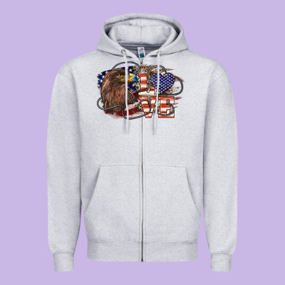 Love America Eagle 4th Of July Zipper Hoodie Designed By Howdyjamesfarm