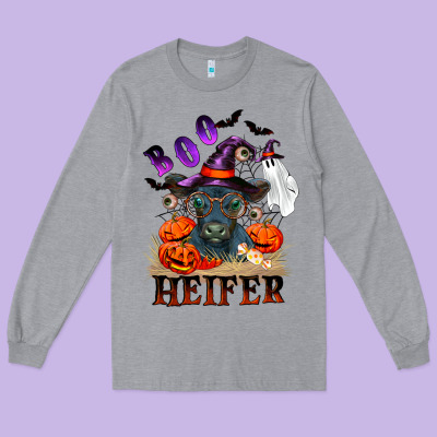 Boo Heifer Black Angus Long Sleeve Tee Designed By Ranaportraitstore
