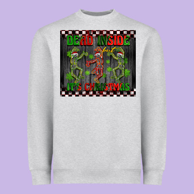 Dead Inside But It's Christmas Dancing Skeletons Heavyweight Sweatshirt Designed By Barkaloodesign