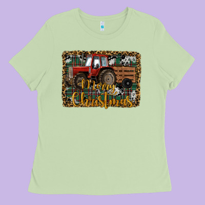 Merry Christmas Farm Tractor Ladies Tee Designed By Ranaportraitstore