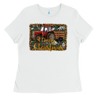 White Merry Christmas Farm Tractor Ladies Tee - RanaPortraitStore
