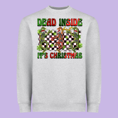 Dead Inside But It's Christmas Dancing Skeletons Heavyweight Sweatshirt Designed By Barkaloodesign