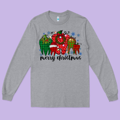 Merry Christmas Tooth Long Sleeve Tee Designed By Racoondesign