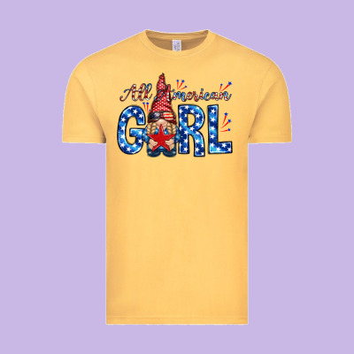 All American Girl With Gnome Vintage Tee Designed By Nancycooperartshop