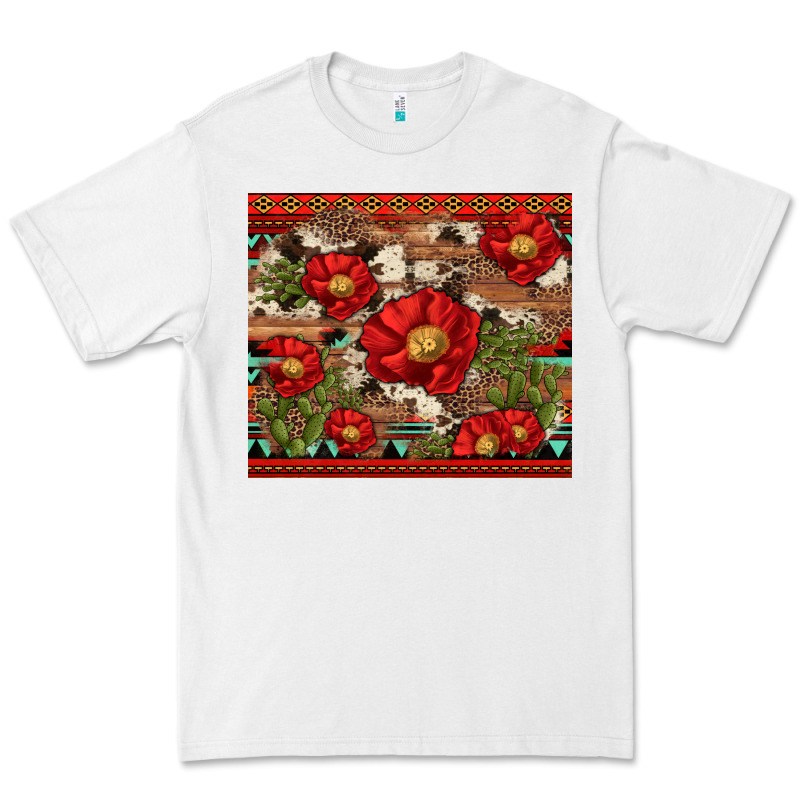 Red Flower And Cactus With Cowhide And Aztec Premium Tee by Artiststas | Teevron