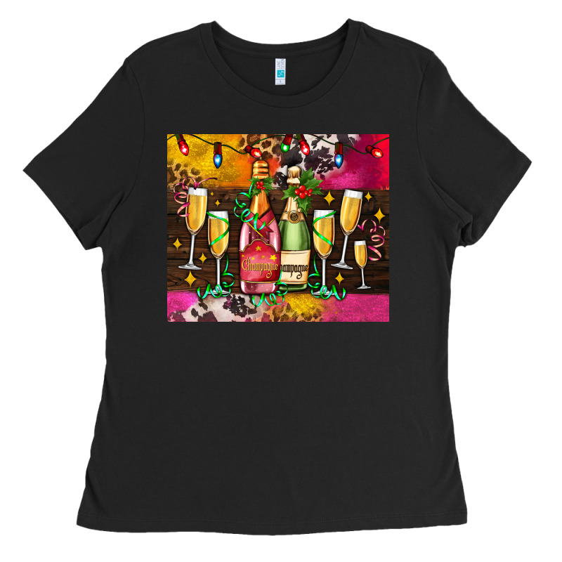Christmas Champagne Bottles And Ladies Tee by AdoDesignShop | Teevron