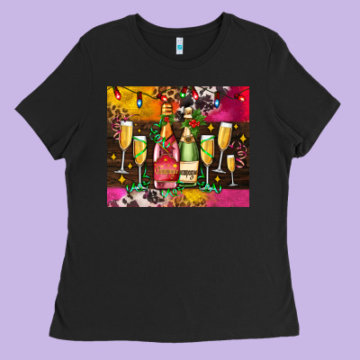 Christmas Champagne Bottles And Ladies Tee Designed By Adodesignshop