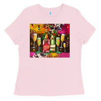 Bubblegum Pink Christmas champagne bottles and Ladies Tee - AdoDesignShop