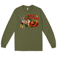 Army Green Merry Christmas Deer Long Sleeve Tee - LillyAllenDesigns