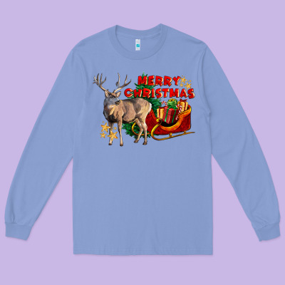 Merry Christmas Deer Long Sleeve Tee Designed By Lillyallendesigns