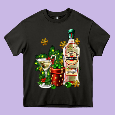 Cocrtail Martini And Gift And Snow Heavy Core Tee Designed By Adodesignshop