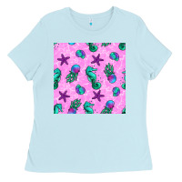 Baby Blue summer ocean seamless pattern Ladies Tee - BundleAndBundleShop