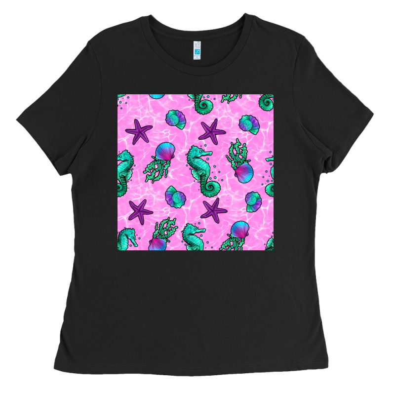 Summer Ocean Seamless Pattern Ladies Tee by BundleAndBundleShop | Teevron