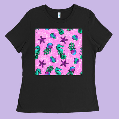 Summer Ocean Seamless Pattern Ladies Tee Designed By Bundleandbundleshop
