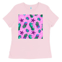 Bubblegum Pink summer ocean seamless pattern Ladies Tee - BundleAndBundleShop