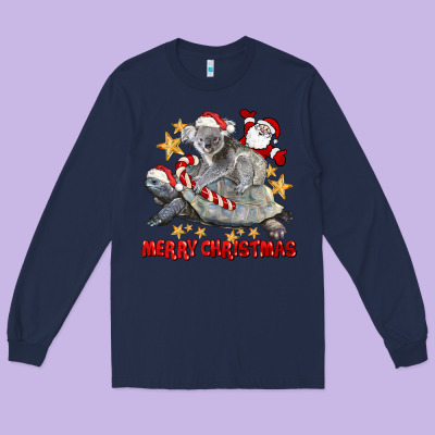 Merry Christmas Tortoise And Koala Long Sleeve Tee Designed By Lillyallendesigns