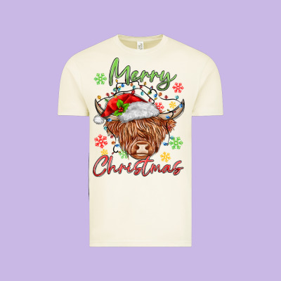 Merry Christmas Cow Vintage Tee Designed By Maliassmallbusiness