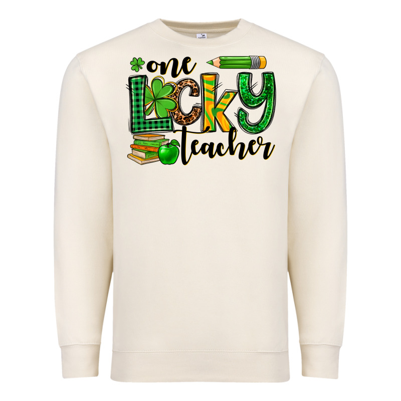 St. Patrick's One Lucky Teacher Premium Sweatshirt by OliviaCreatesArt | Teevron
