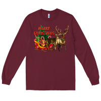 Burgundy merry christmas two deers Long Sleeve Tee - LillyAllenDesigns