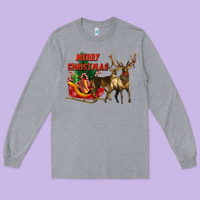 Merry Christmas Two Deers Long Sleeve Tee Designed By Lillyallendesigns
