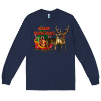 Navy merry christmas two deers Long Sleeve Tee - LillyAllenDesigns