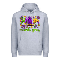 Heather Grey Mardi Gras with jester hat Premium Hoodie - HowdyJamesFarm