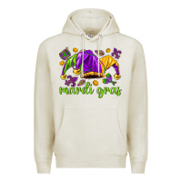 Oatmeal Heather Mardi Gras with jester hat Premium Hoodie - HowdyJamesFarm