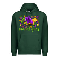 Sports Green Mardi Gras with jester hat Premium Hoodie - HowdyJamesFarm