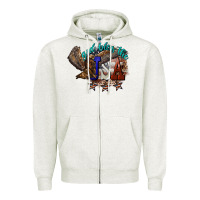 Oatmeal Heather God bless the USA Eagle 4th of july Zipper Hoodie - HowdyJamesFarm